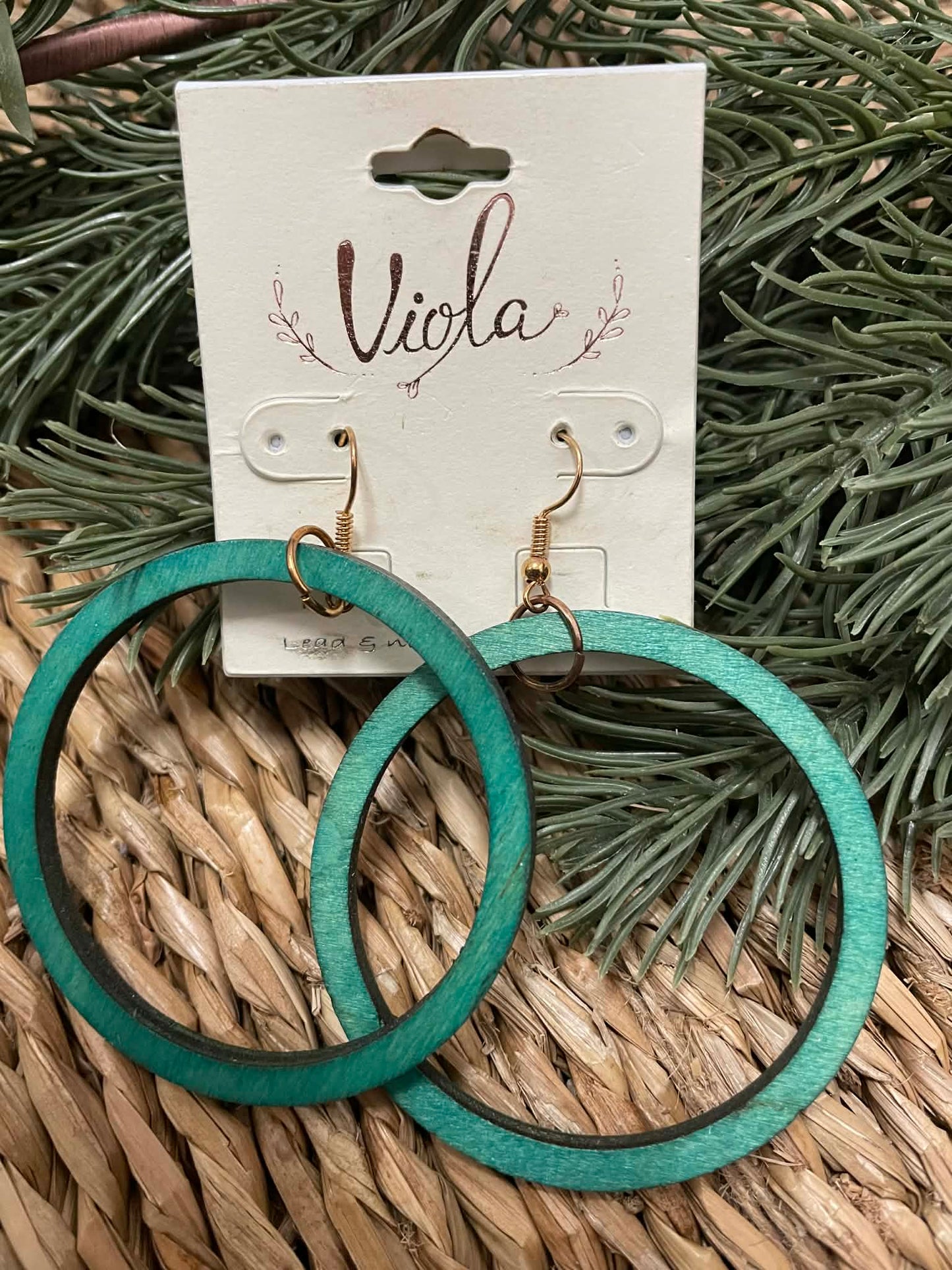 Green Wooden Circle Earrings