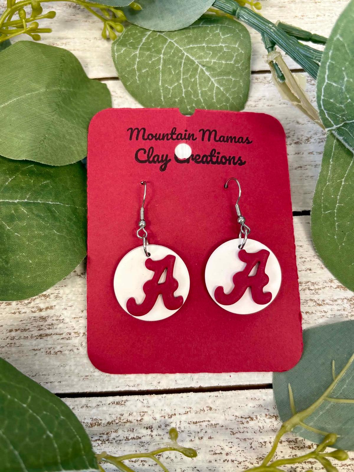 Round Clay Earrings With Alabama "A"