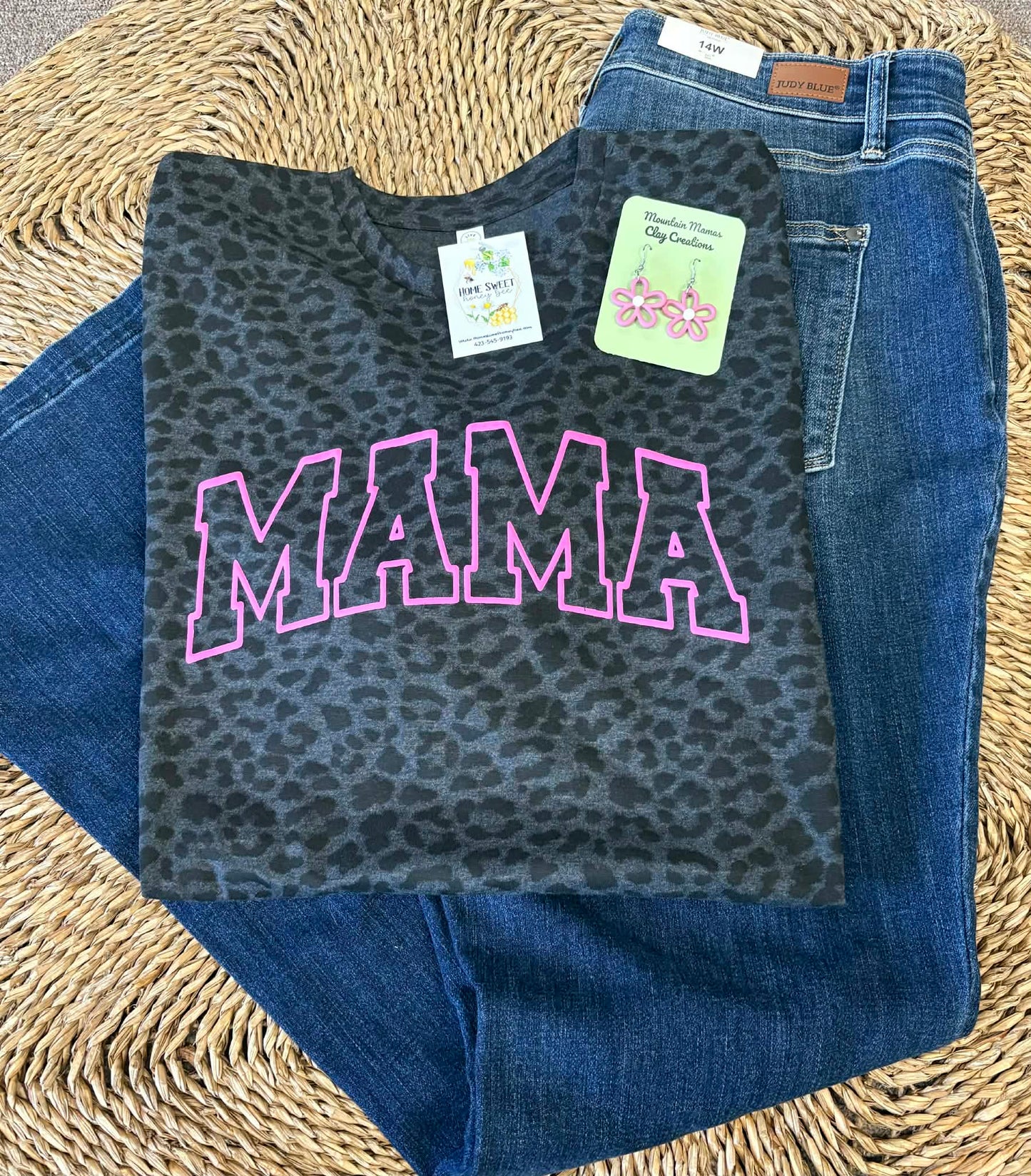 Black Leopard Mama PUFFY Print Tees