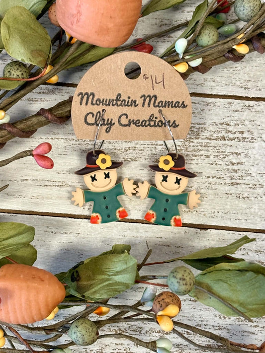 Scarecrow Dangle on Hoop Clay Earrings
