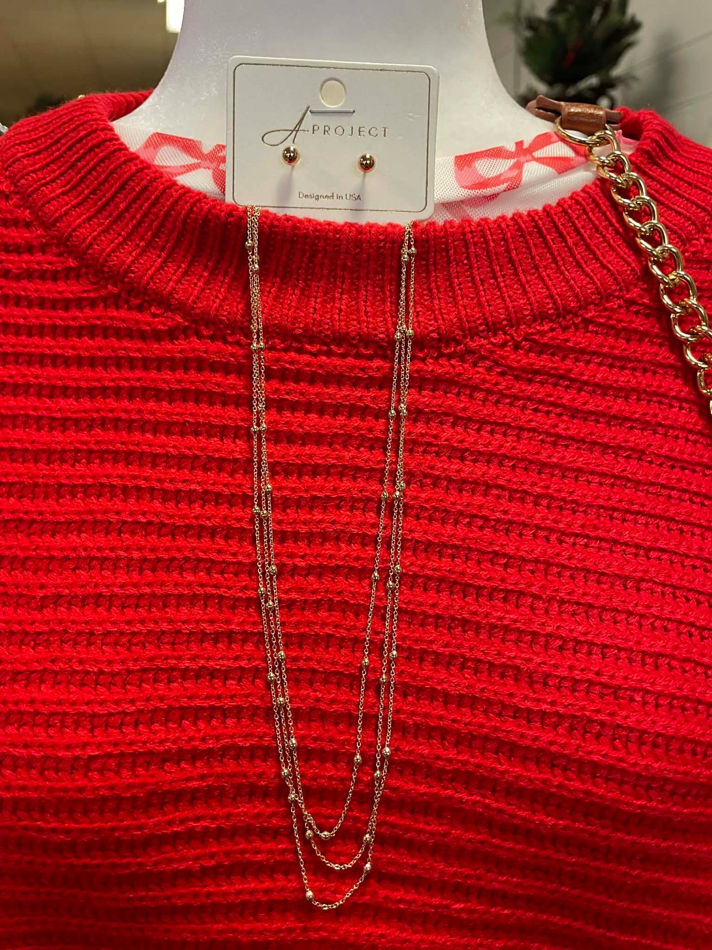 Dainty Goldtone Bead Triple Stack Necklace