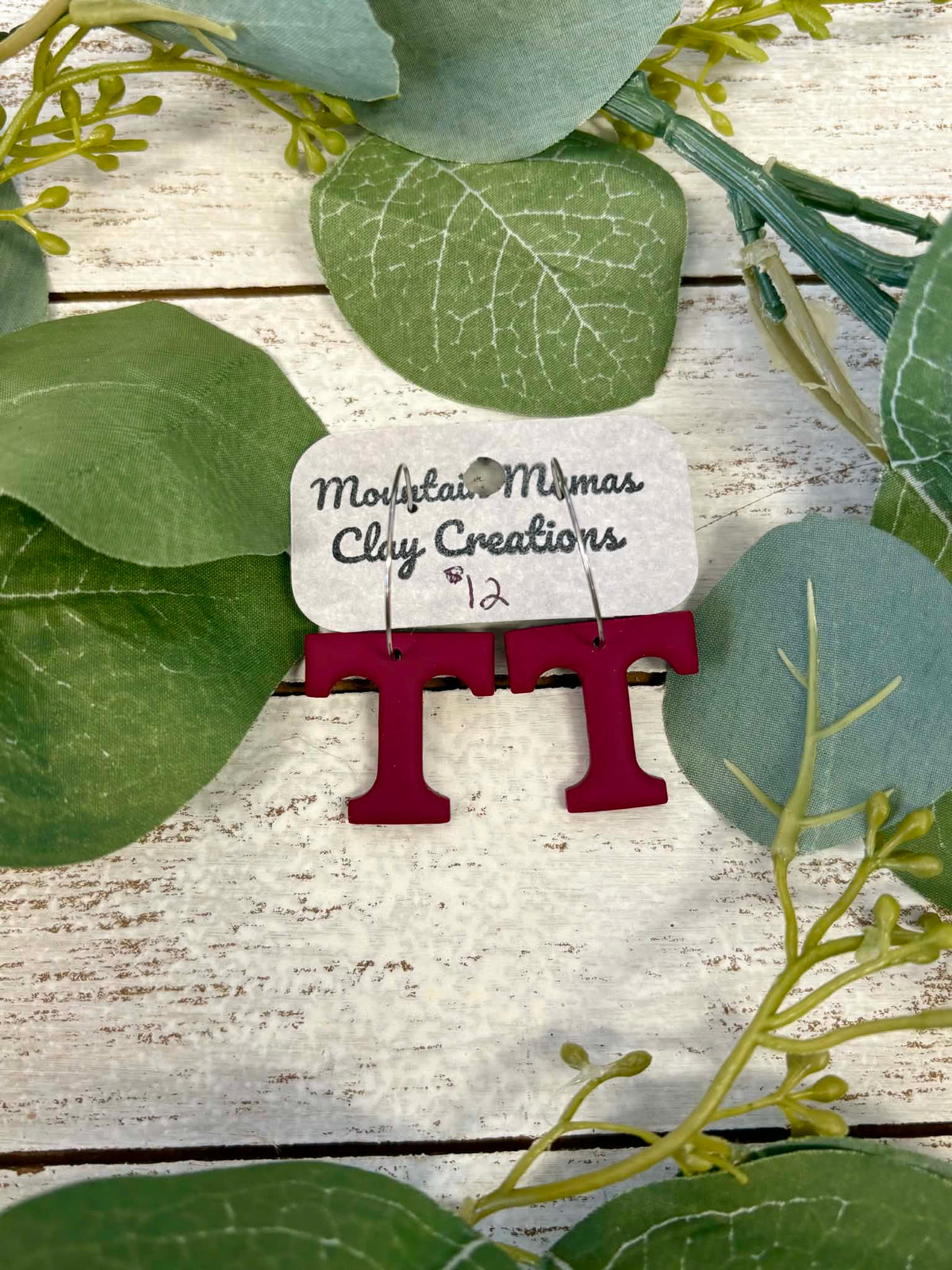 Clay Maroon Power T Hoop Earrings