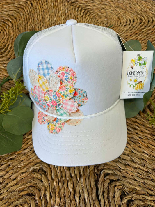 Patchwork Flower Mesh Trucker Hat