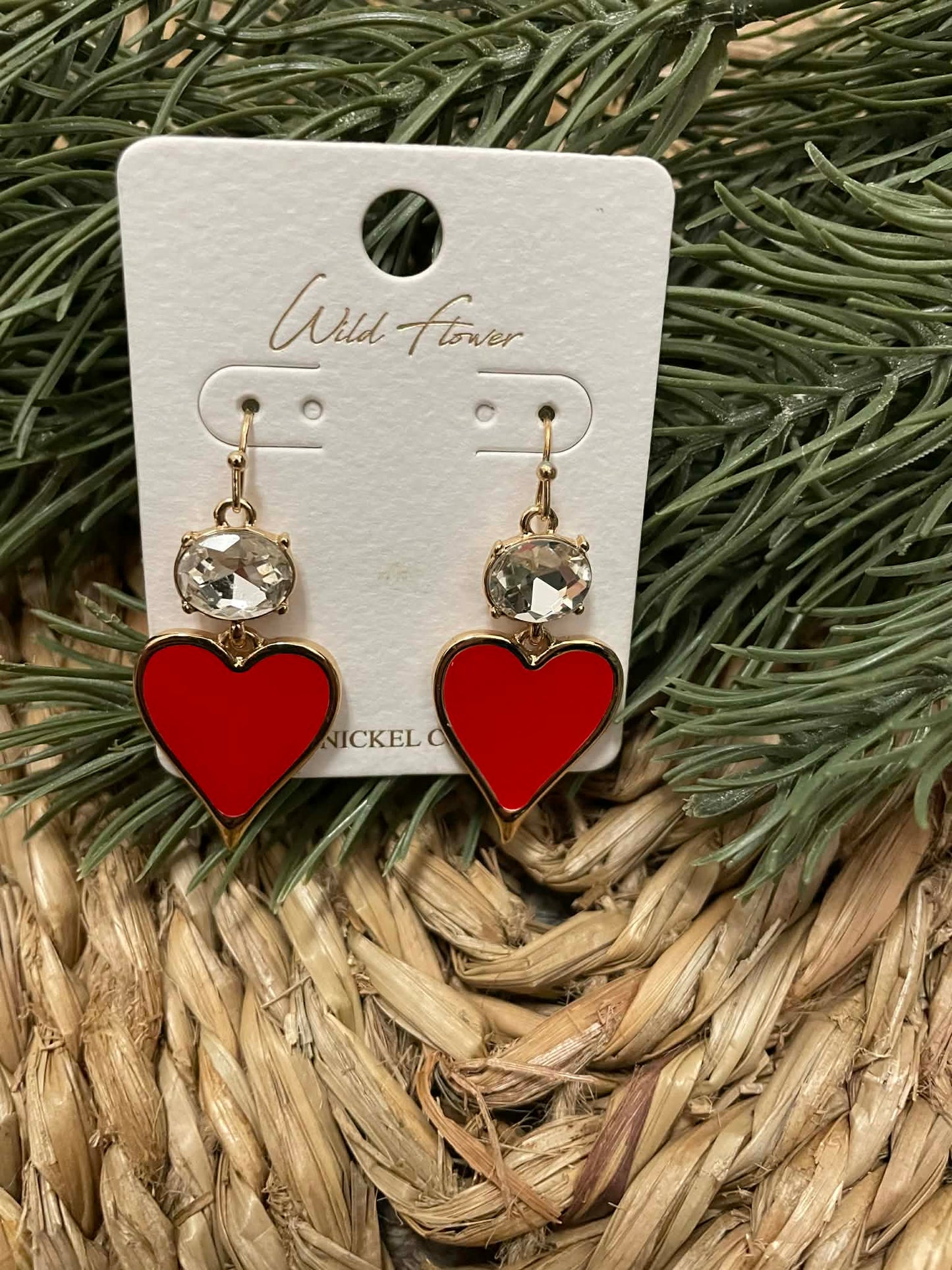 Red Heart and Gem Dangle Earrings