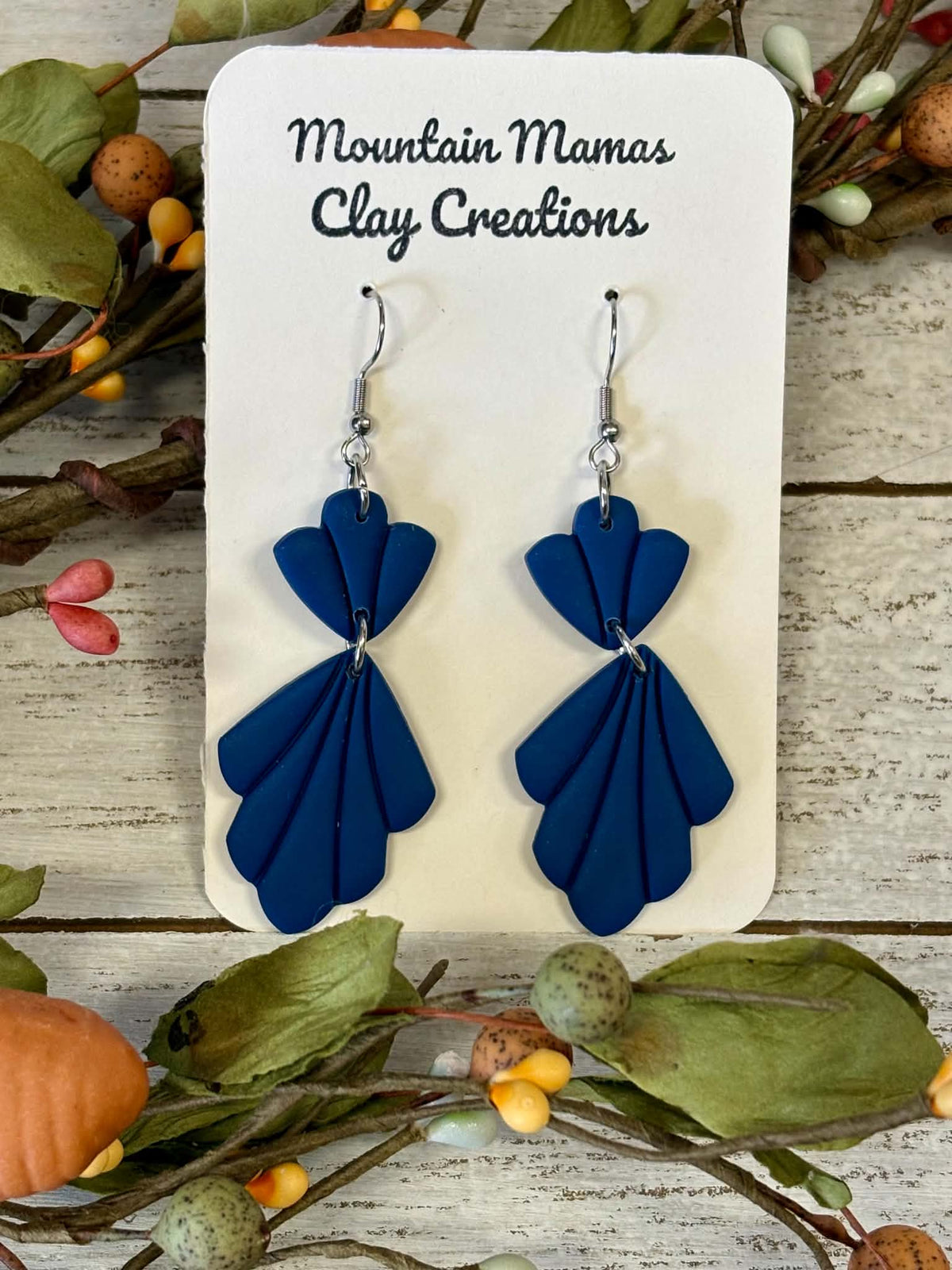 Fancy Blue Dangle Clay Earrings