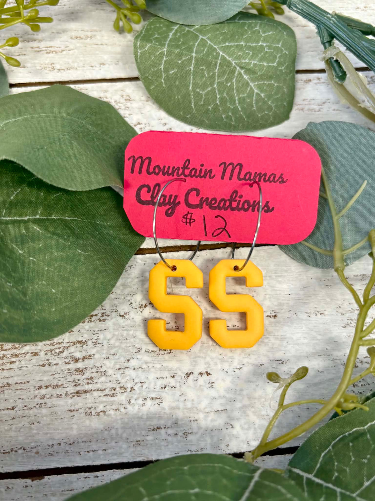 Clay School Spirit "S" Hoop Earrings