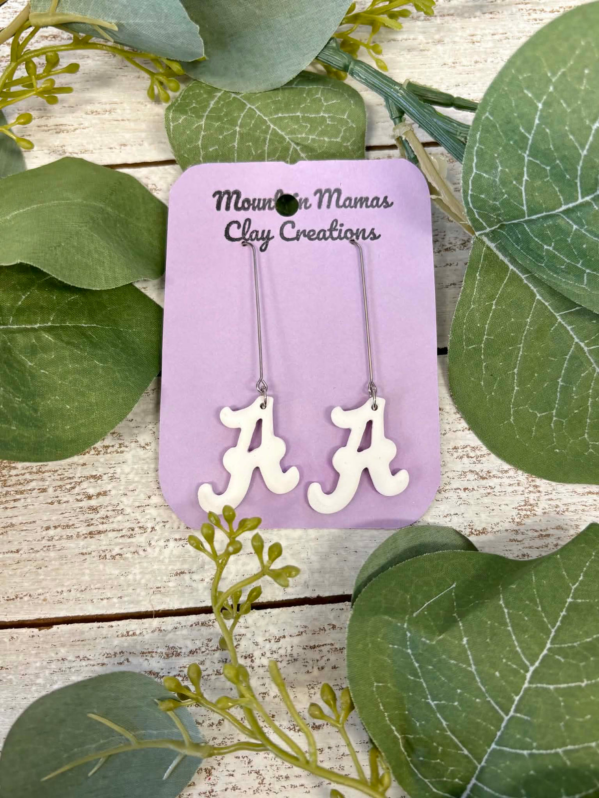 Clay Alabama "A" Long Hook Earrings