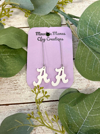 Clay Alabama "A" Long Hook Earrings
