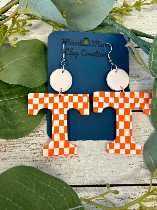 2 Inch Checkerboard Power T Clay Earrings