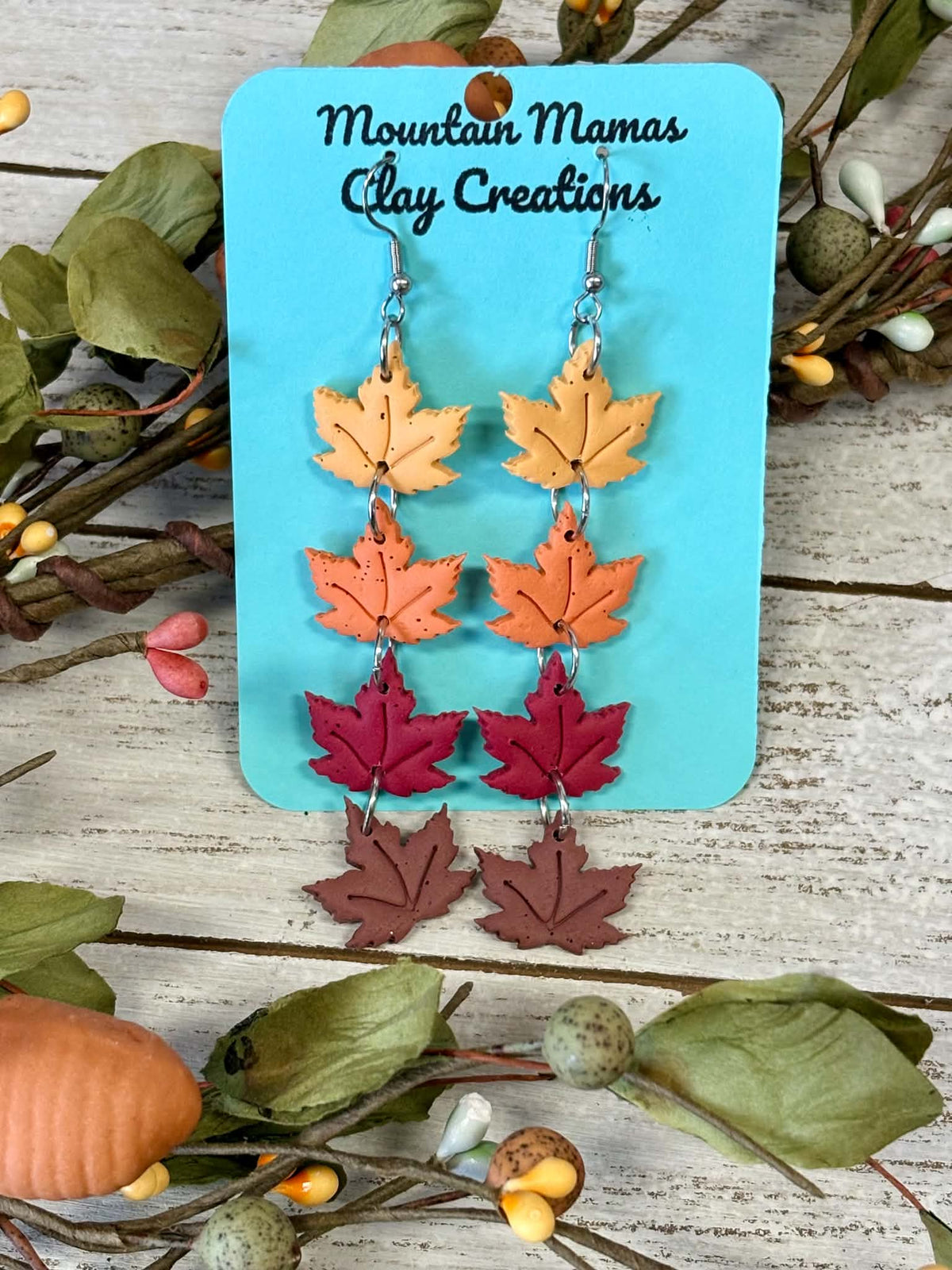 Four Leaf Maple Dangle Clay Earrings