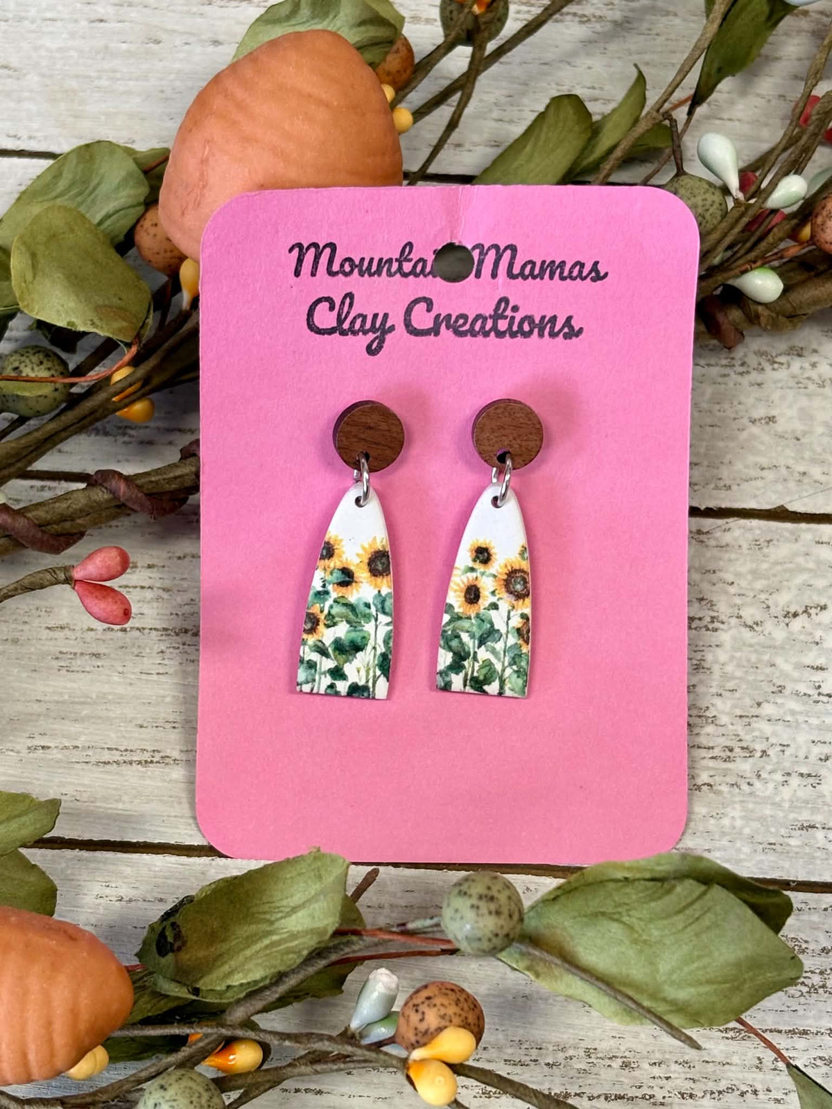 Sunflower Dangle Clay Earrings