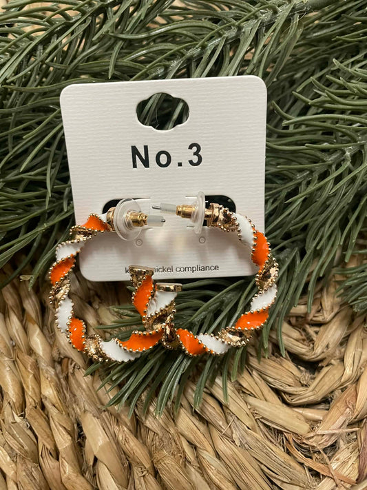 Orange and White Twisted Hoop Earrings