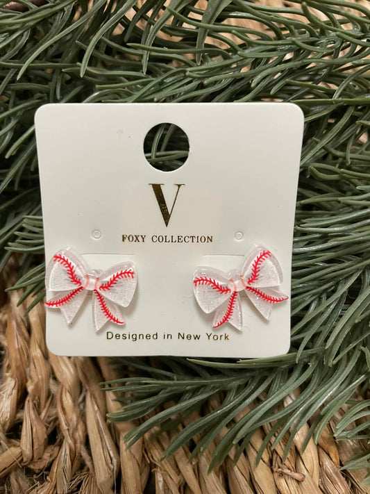 Acrylic Baseball Bow Post Earrings