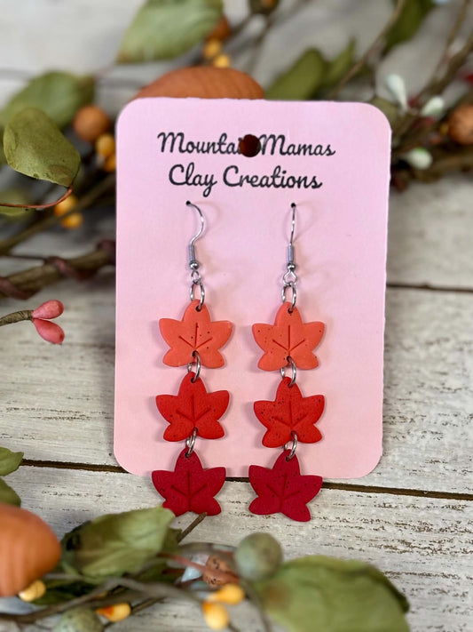 Three Leaf Drop Dangle Clay Earrings