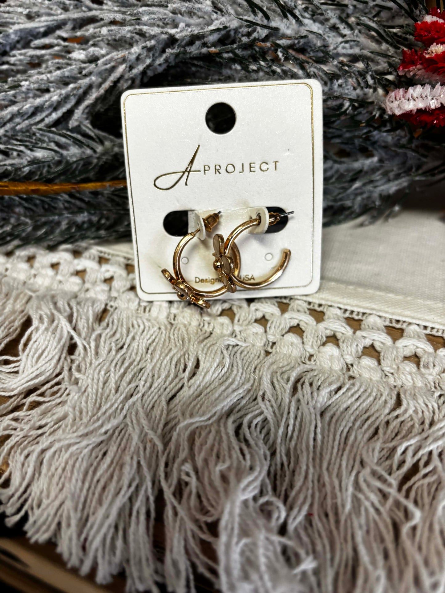 Daisy Half Hoop Goldtone Earrings