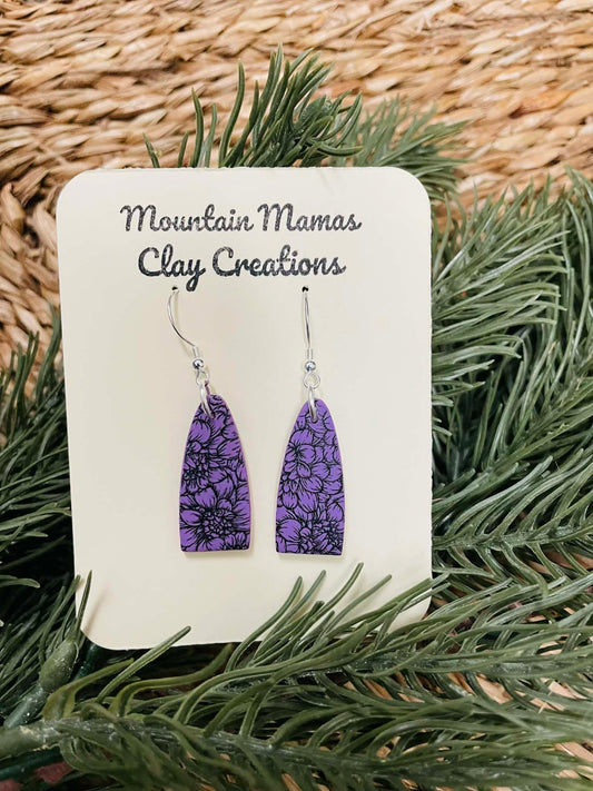 clay purple chrysanthemum bullet earrings