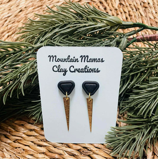Clay Black Stud with Gold Dangle Earrings