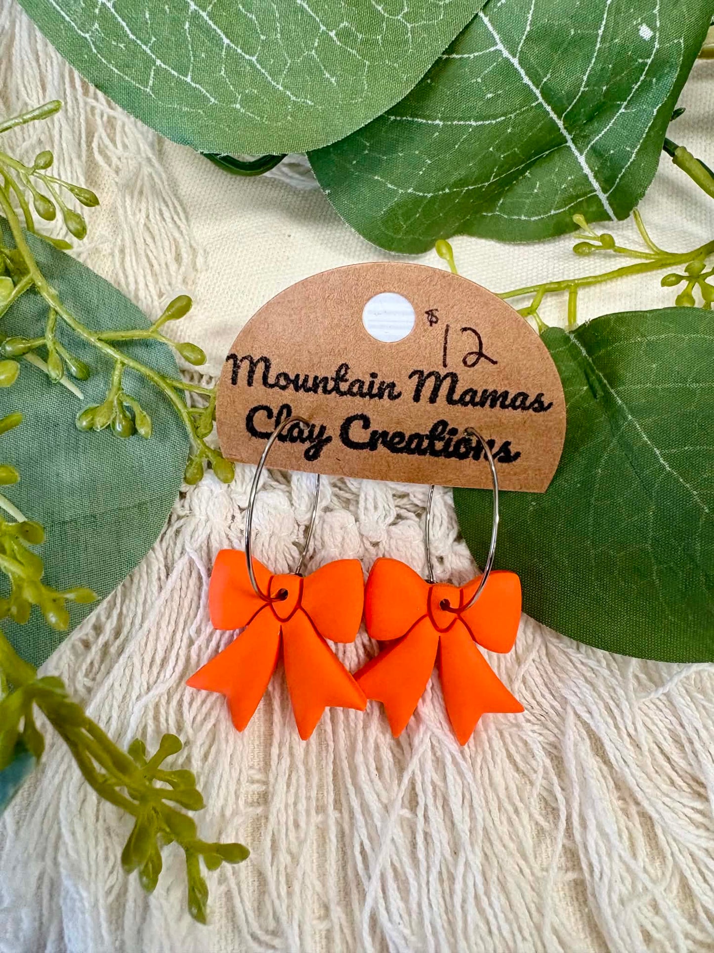 Clay Orange Bow On Hoop Earrings