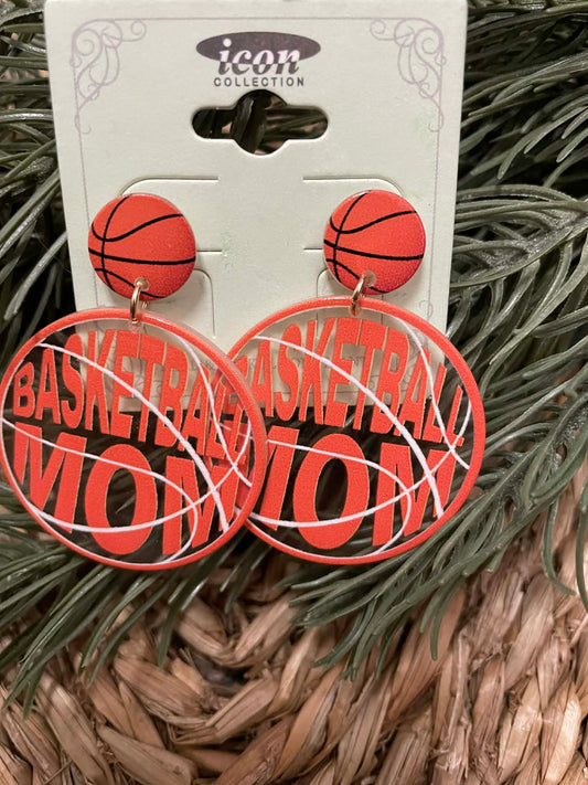 Acrylic Basketball Mom Dangle Post Earrings