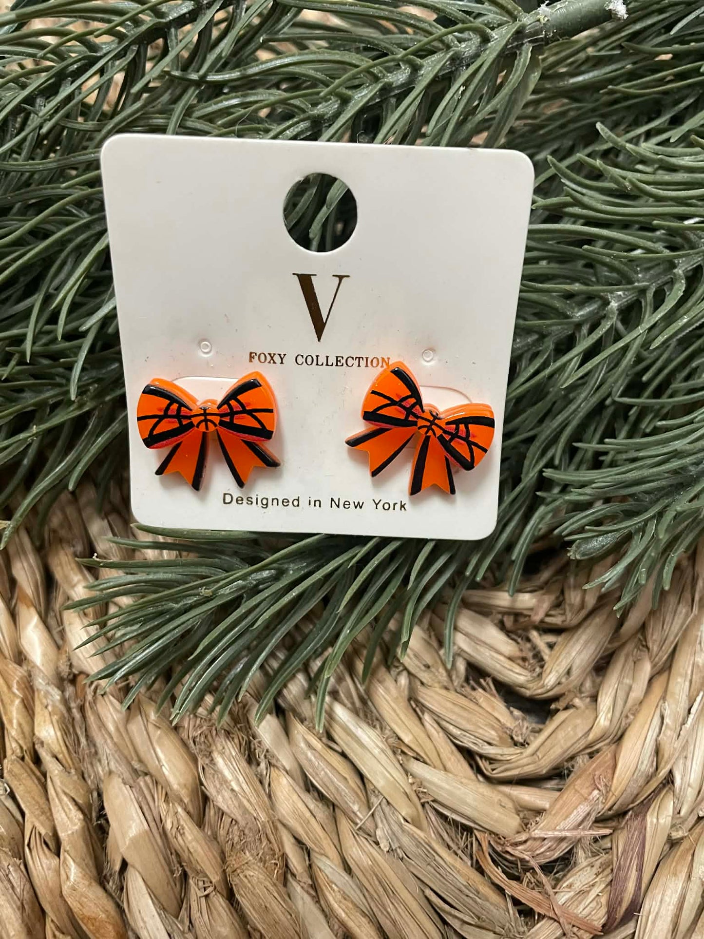 Acrylic Basketball Bow Post Earrings