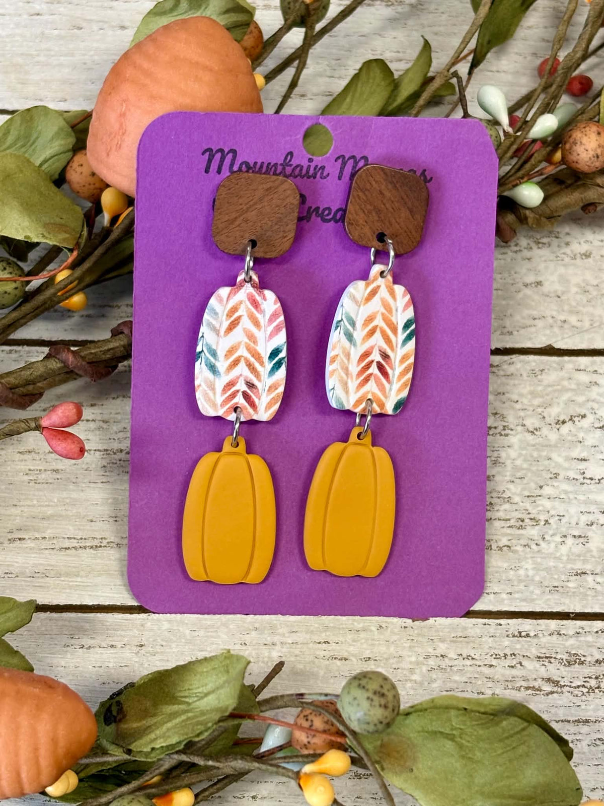 Clay Double Mustard Pumpkin Earrings