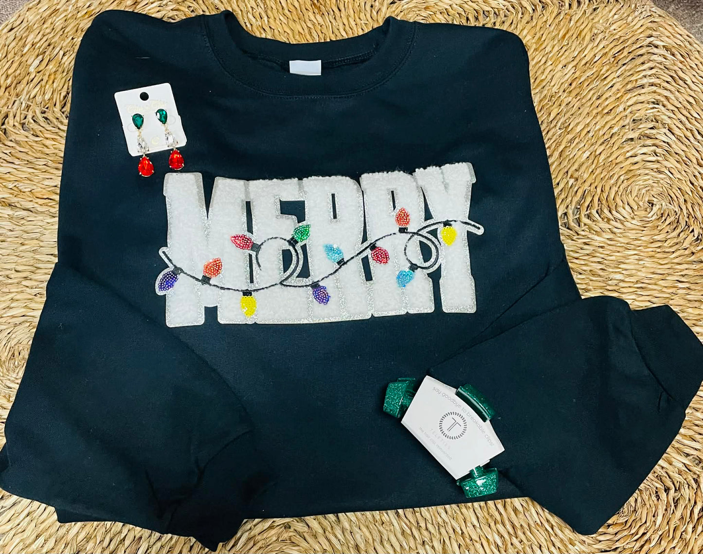 Merry Christmas Lights Chenille Patch Sweatshirt