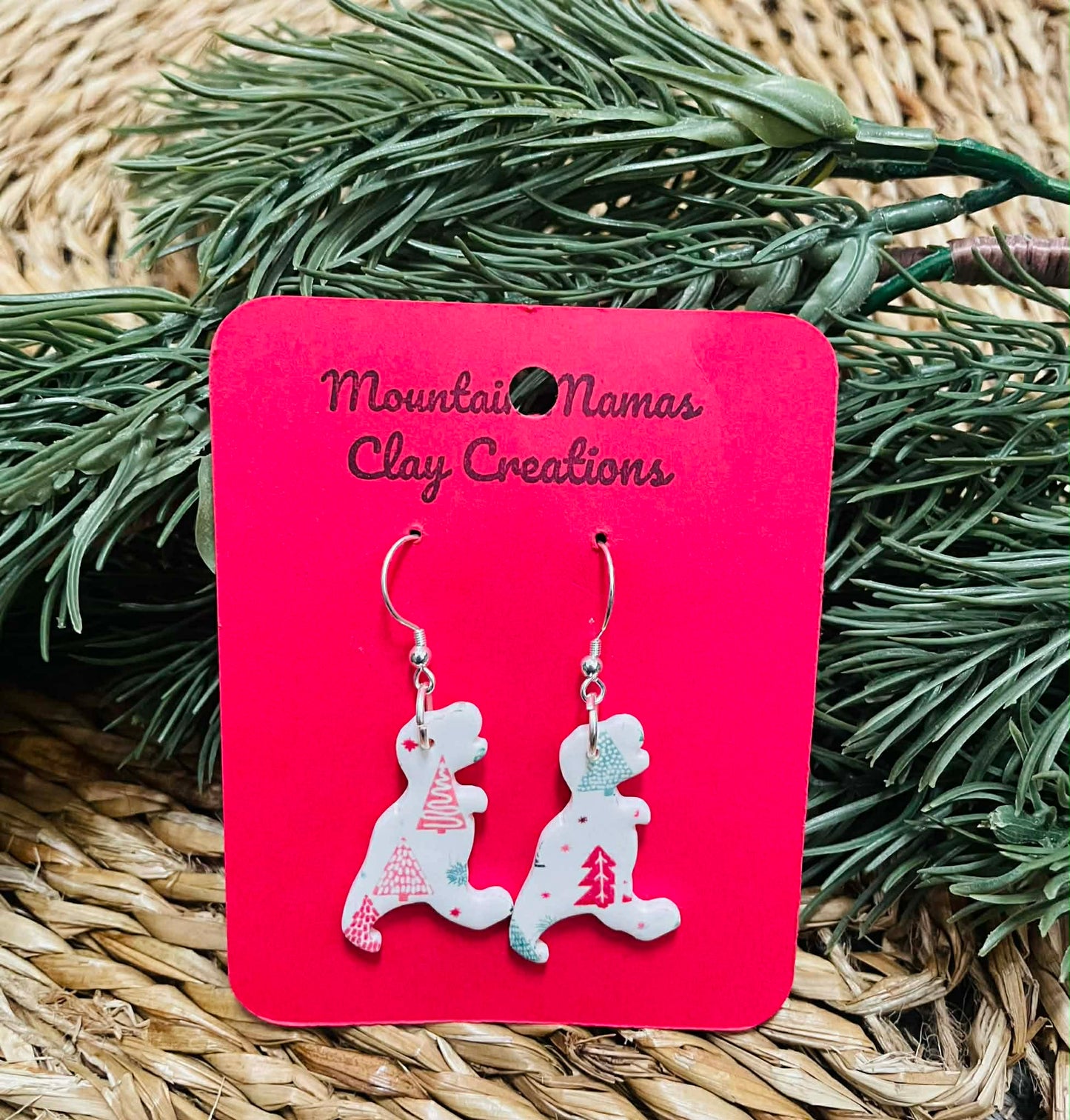 Clay Christmas T-rex Earrinsg