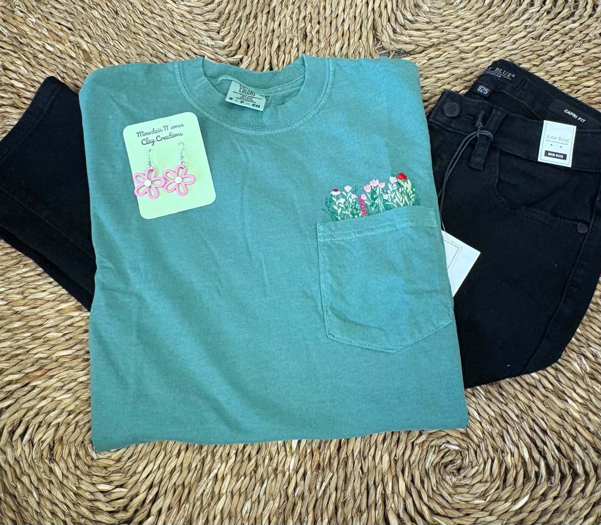 Embroidered Floral Pocket Tee