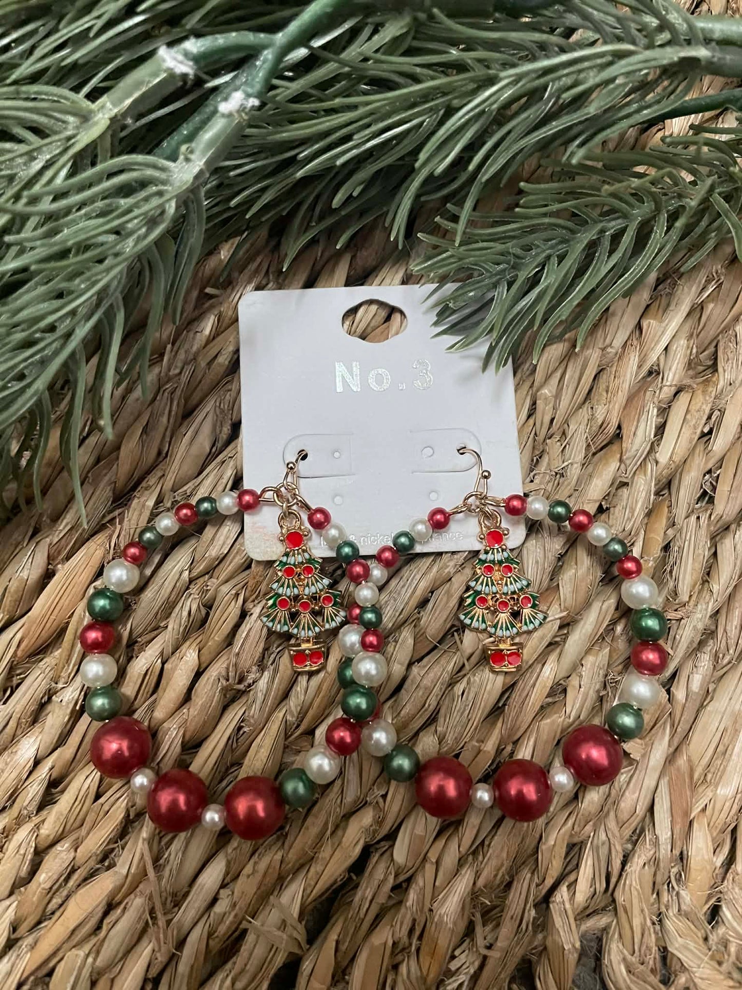 Holiday Beaded Hoop Earrings with Charm