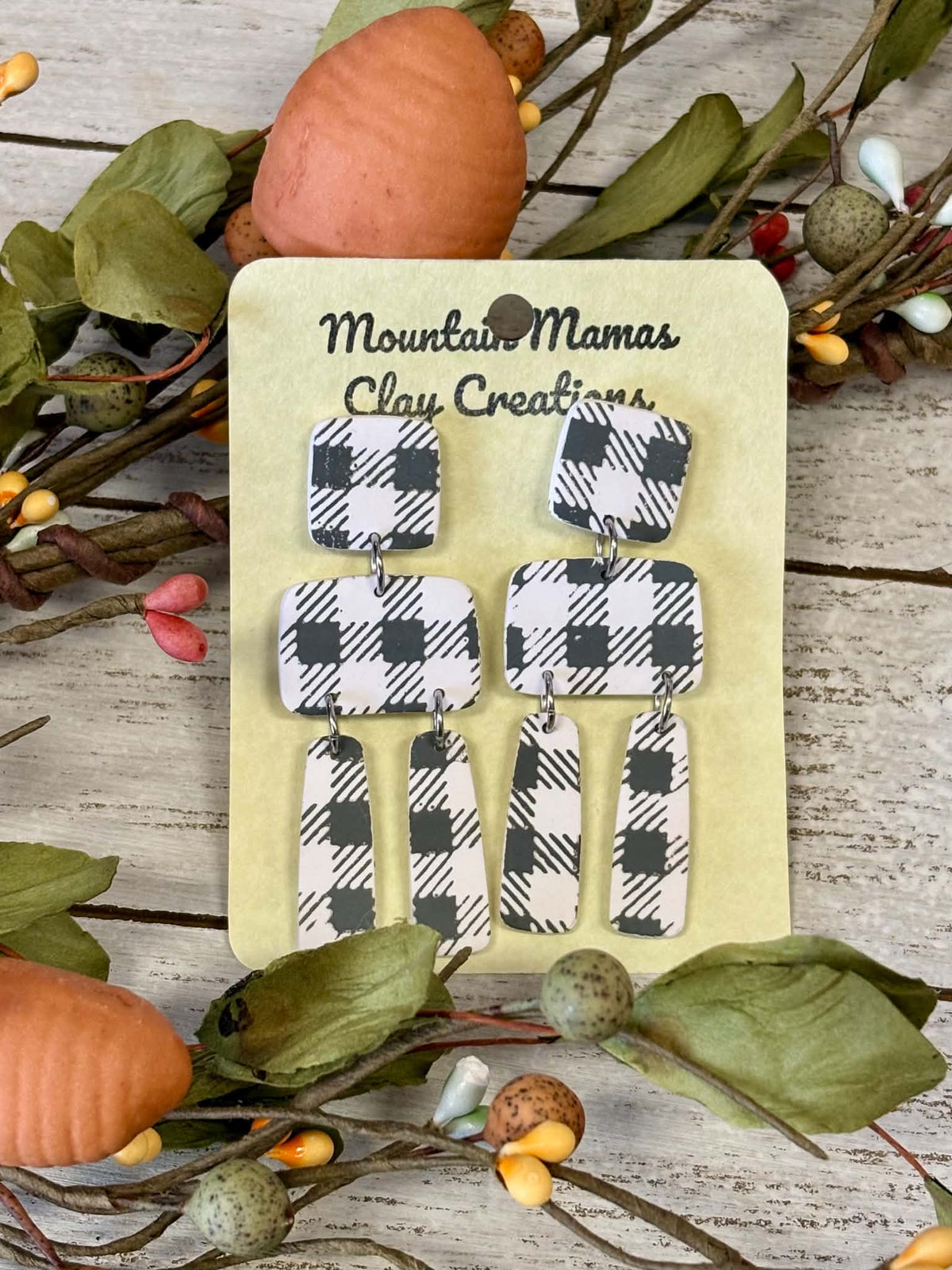 Plaid Dangle Clay Earrings