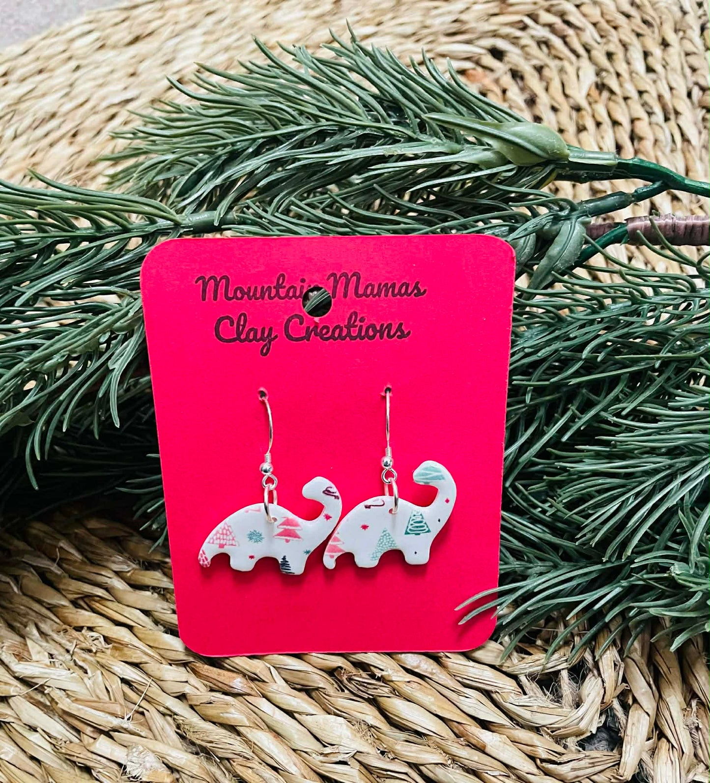 Clay Christmas Longneck Dino Earrings