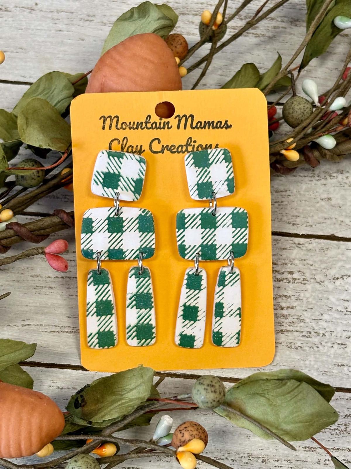 Plaid Dangle Clay Earrings