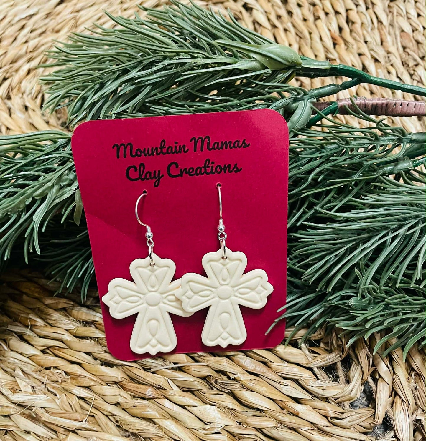 Clay Ivory Cross Earrings