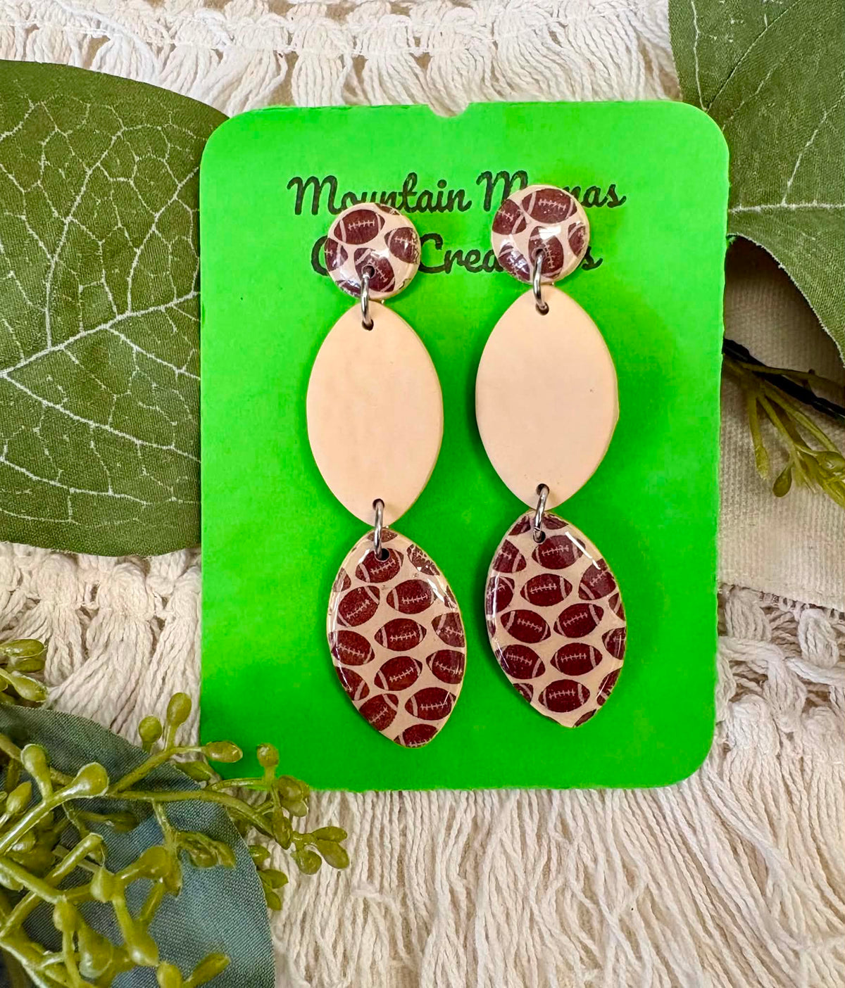 Clay Double Dangle Football Earrings