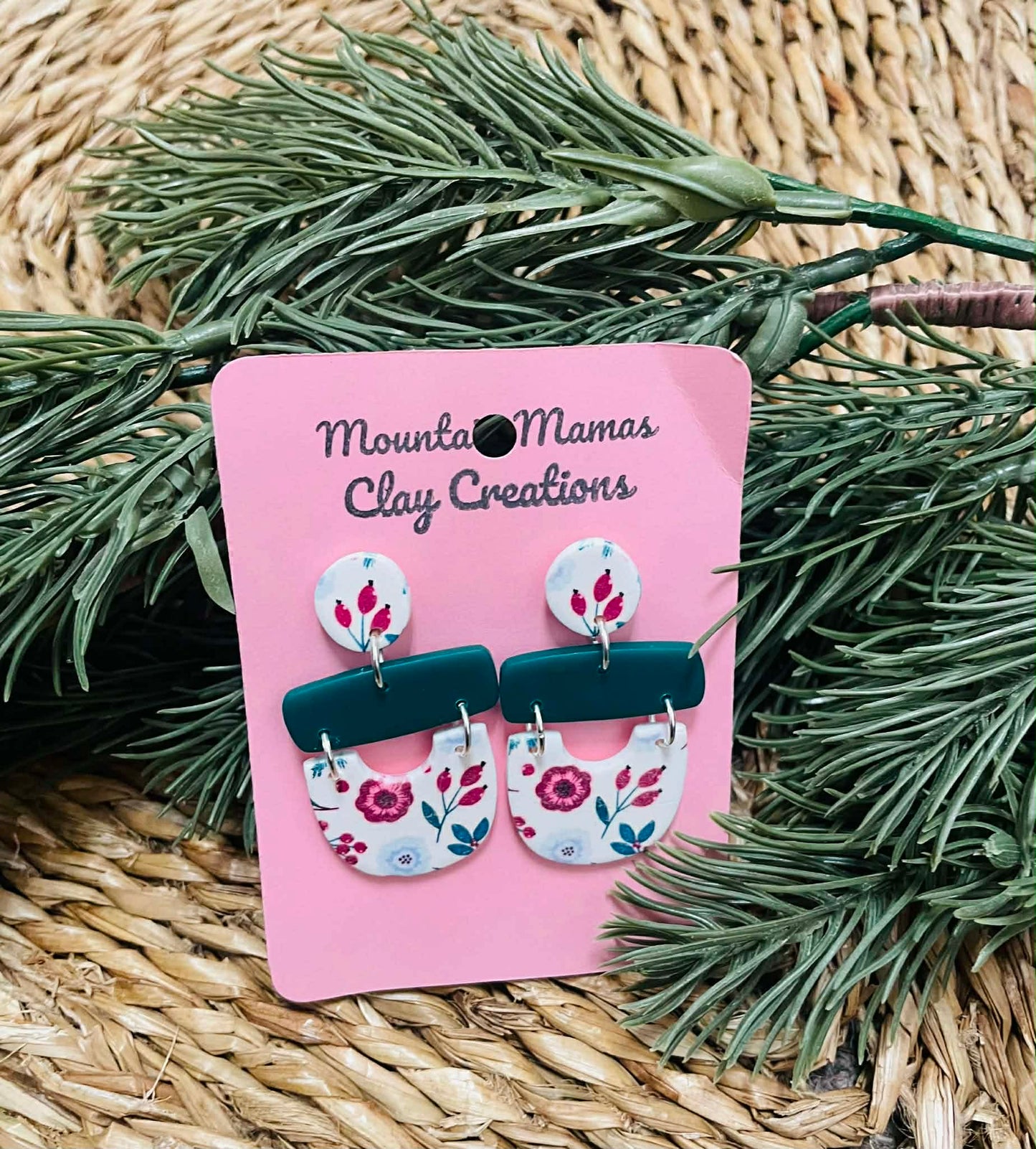 Clay 3 piece Christmas Floral Dangle Earrings