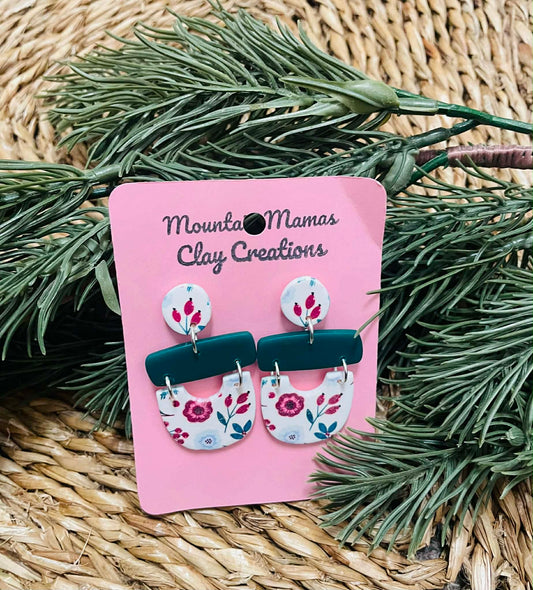 Clay 3 piece Christmas Floral Dangle Earrings
