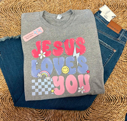 Jesus Loves You Retro Smiley Tee