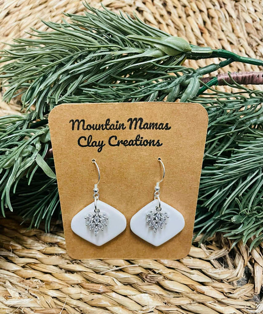 Clay White Jeweled Dangle Earrings