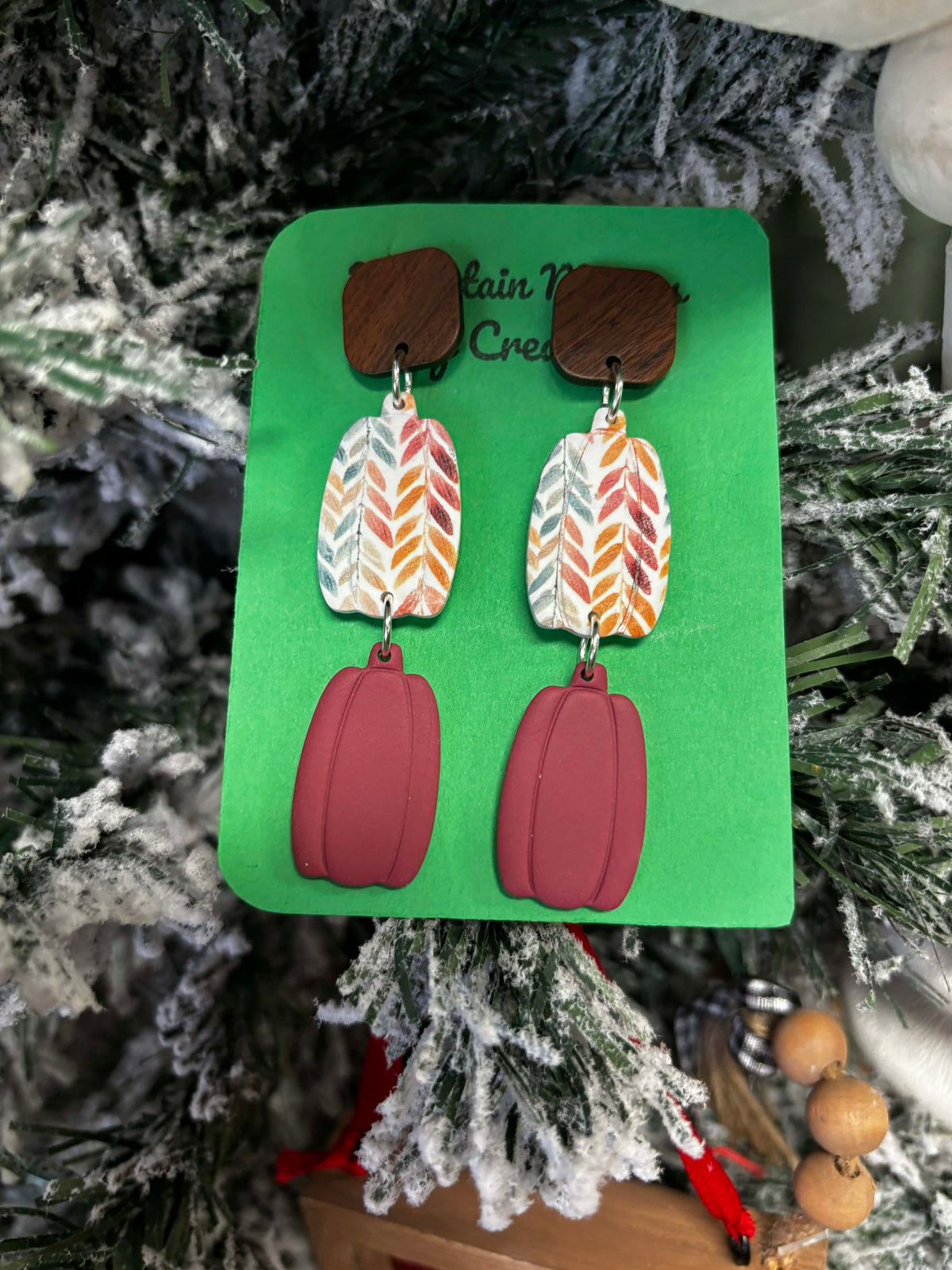 Clay Double Maroon Pumpkin Earrings