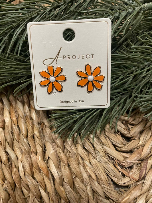 Orange Daisy Post Earrings