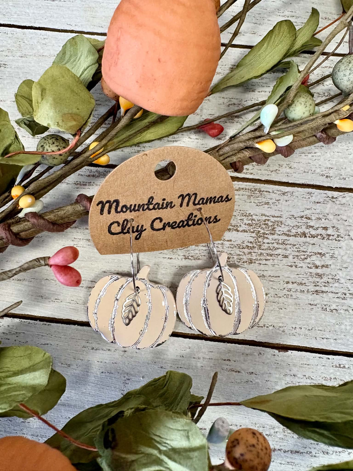 Pumpkins with Foil on Hoop Clay Earrings