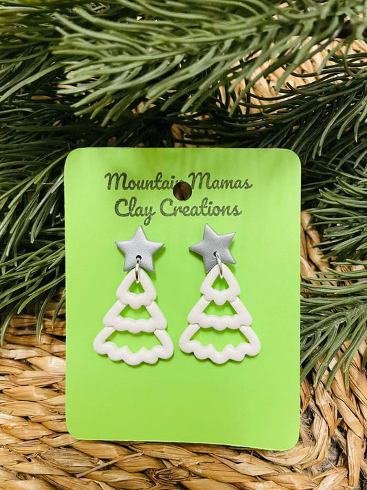 Clay White Stencil Tree with star topper