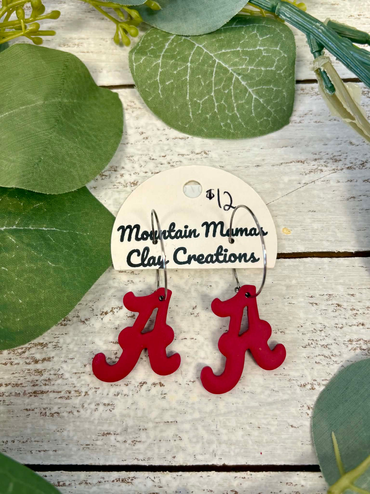Clay Alabama "A" Hoop Earrings