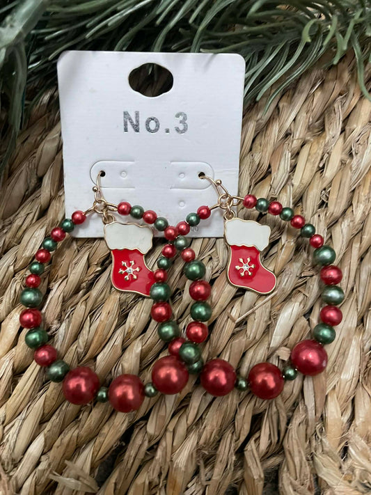 Holiday Beaded Hoop Earrings with Charm
