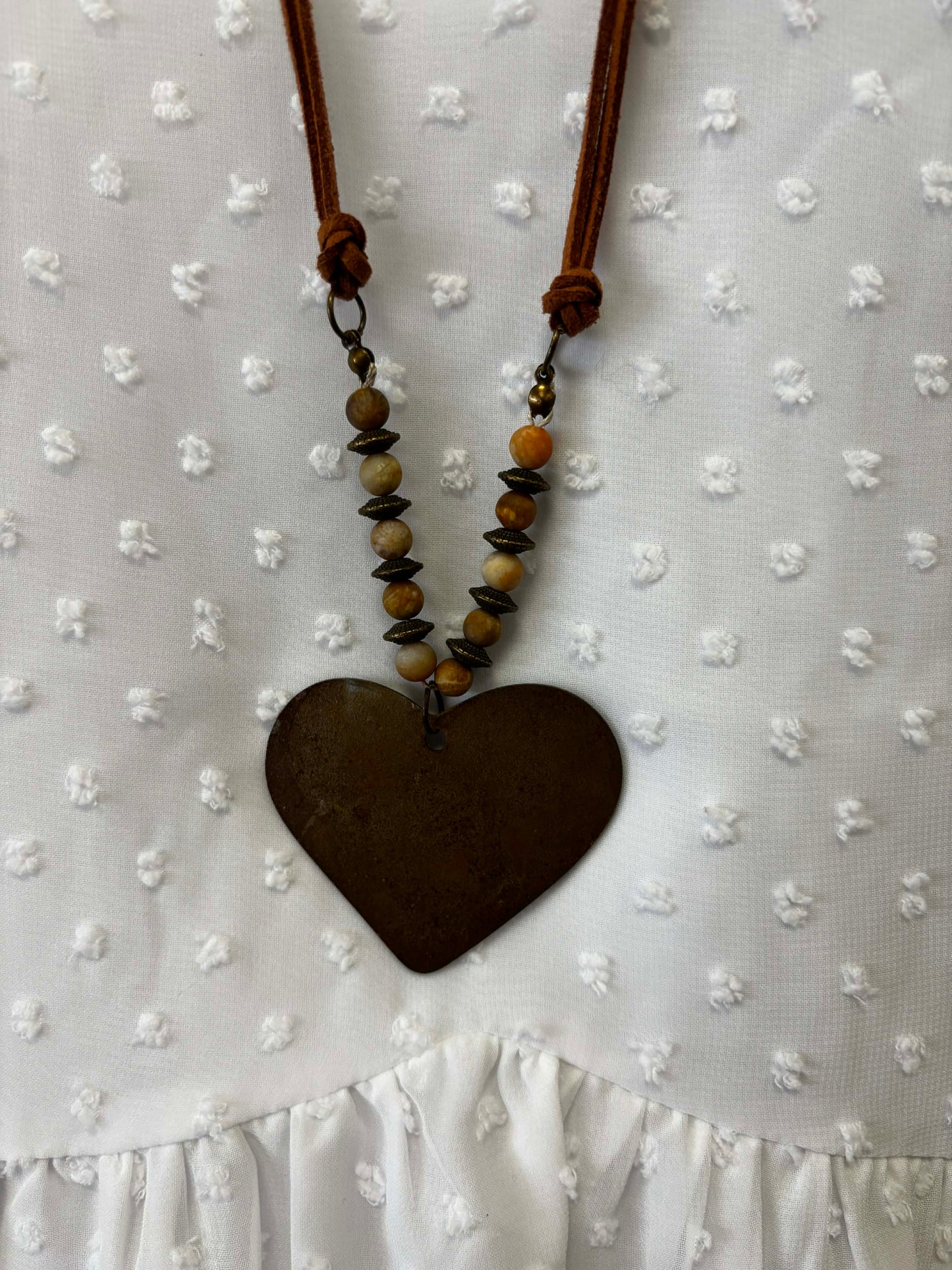 Worn Heart Beaded Hippie Necklace