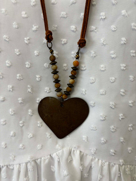 Worn Heart Beaded Hippie Necklace