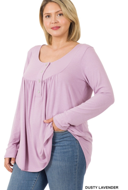 Henley Neck Shirring Top (DOORBUSTER)