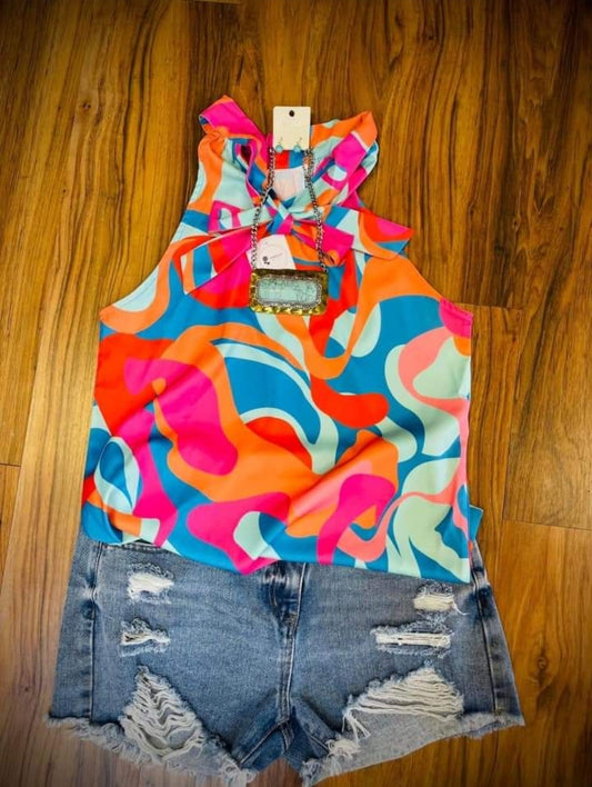 Multicolor Abstract Print Top