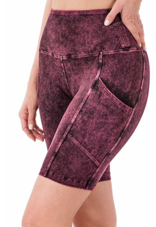 Mineral Wash Biker Shorts With Pockets