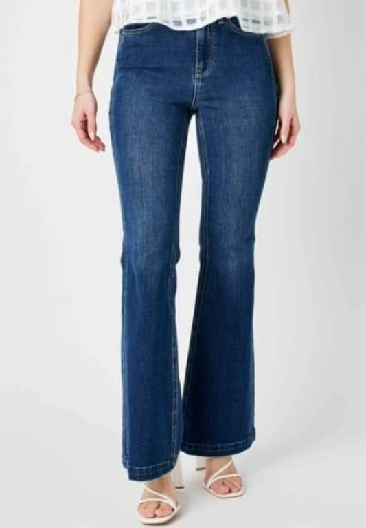 HW Angled Side Seam Detail Flare Jeans